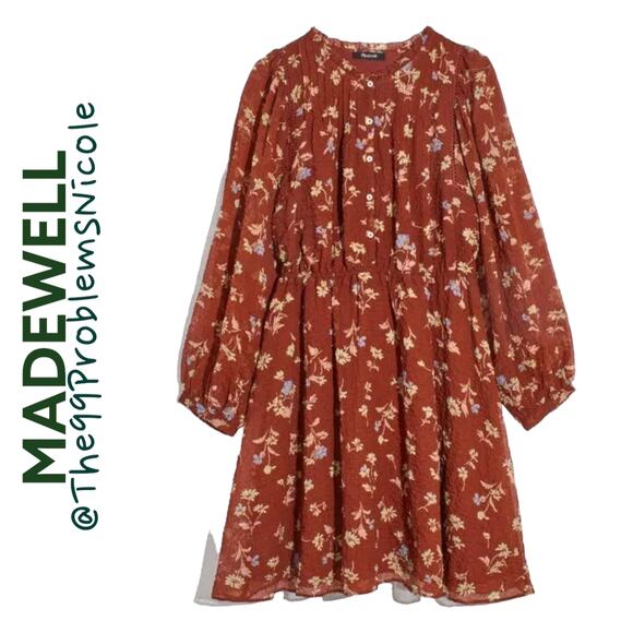 Madewell Brown Floral Print Long Sleeve Dress - Picture 9 of 11